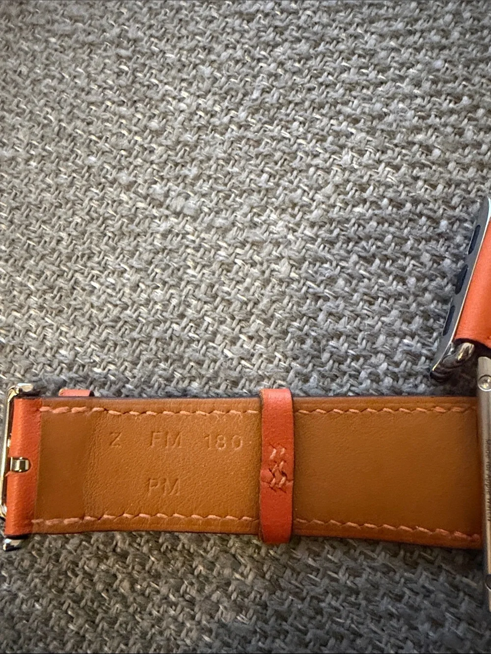 Hermes Orange Leather Apple Watch Strap with Silver Hardware